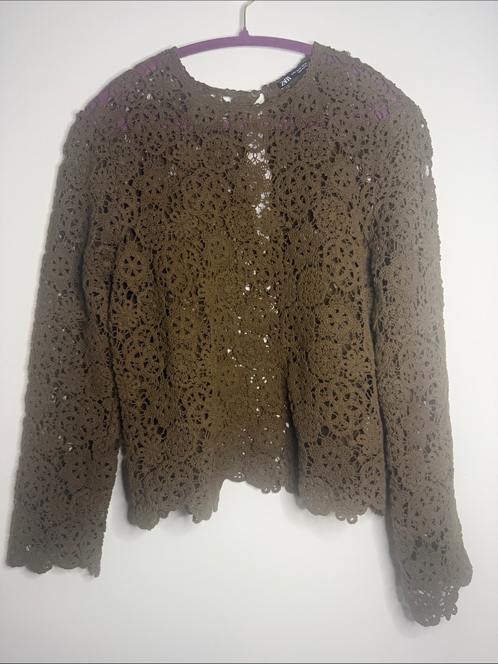 Zara Brown Crochet Lace Cardigan